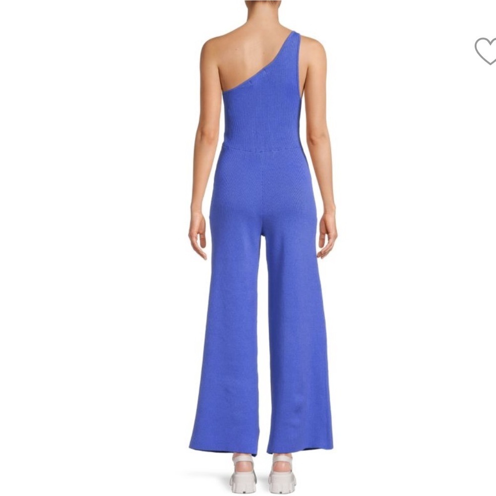 Free People Beach Waverly Ribbed One Shoulder Sweater Wide Leg Jumpsuit‎ Sz L - Picture 2 of 8